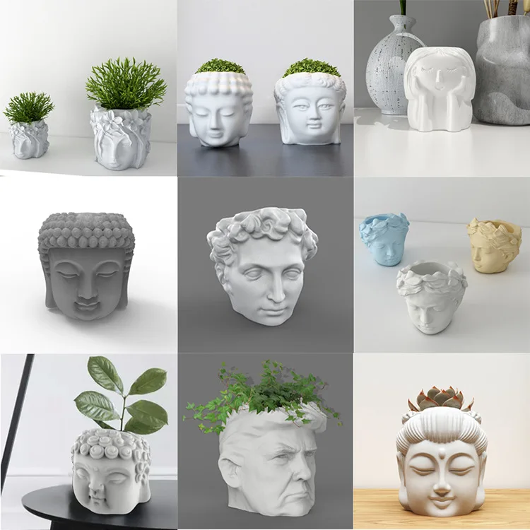 

Portrait cement flower pot silicone mold DIY plaster Buddha flower pot silicone mold human silicone mold, White