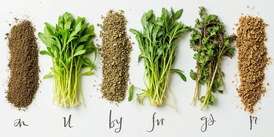 Herb collection on wooden table