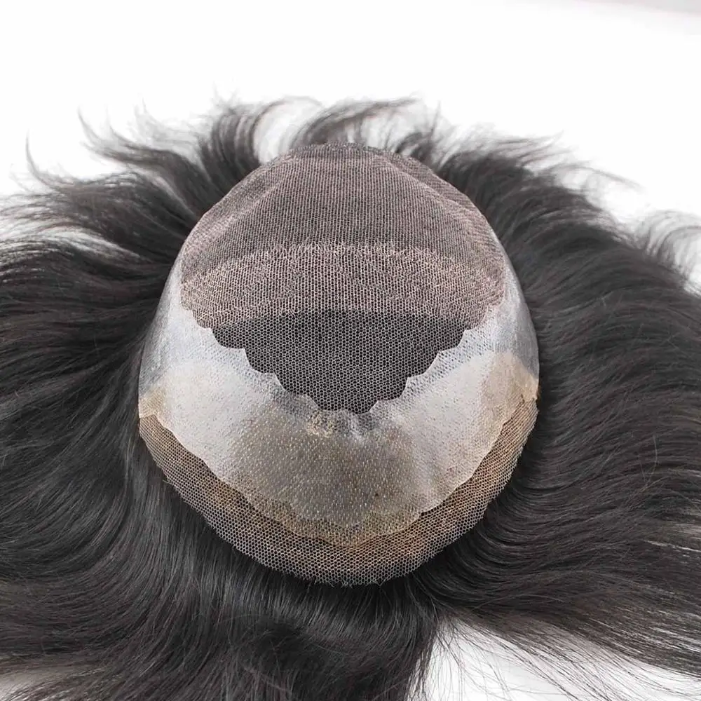 

Jet black human hair toupee virgin hair system french lace hair unit for men