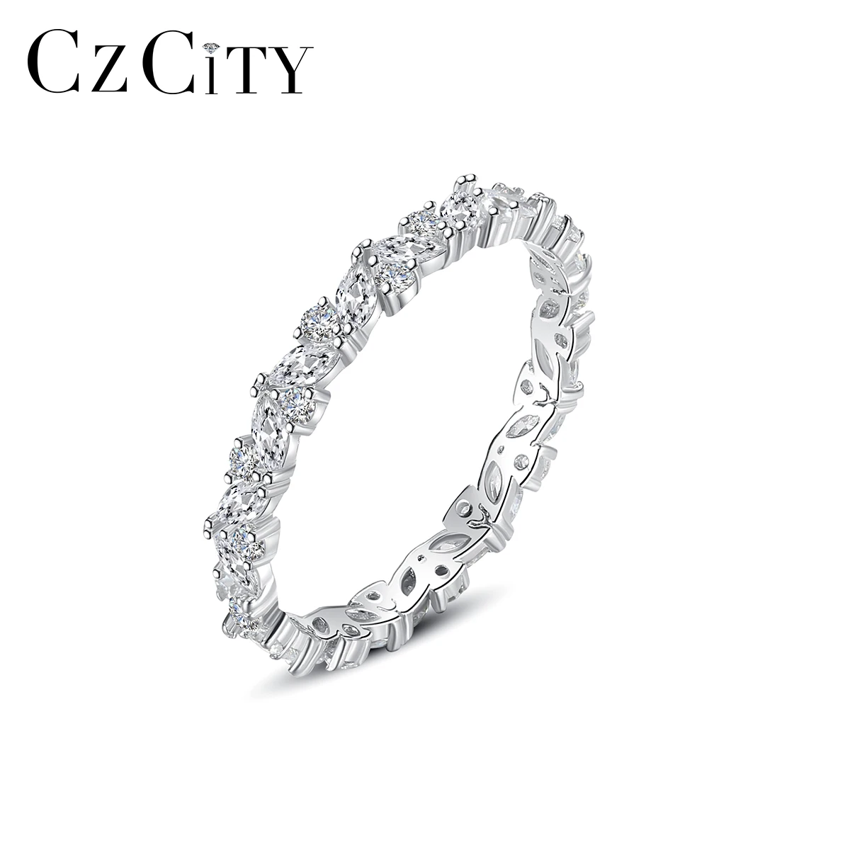 

CZCITY New Band Trending Jewelry Woman Circle Cz White Zircone Stone Mini Cubic Zircon Thin 925 Sterling Silver Ring