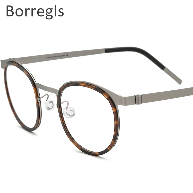 

Borregls Acetate Alloy Glasses Frame Men Women Round Myopia Optical Prescription Eyeglasses Screwless Korea Eyewear 28625