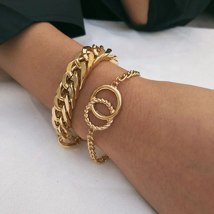 

Personalized punk multi-layer bracelets jewelry gold plated chunky chain link bracelet, Gold color