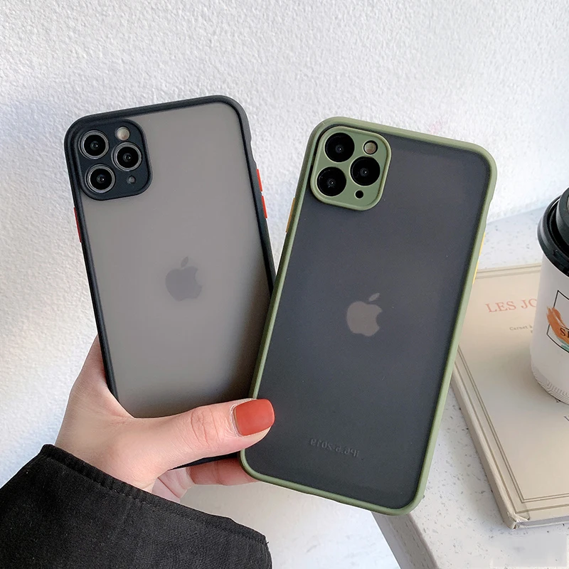 

Camera Protection Bumper Phone Cases For iPhone 12 11 11 Pro Max XR XS Max X 8 7 6 Plus Matte Translucent Shockproof Back Cover