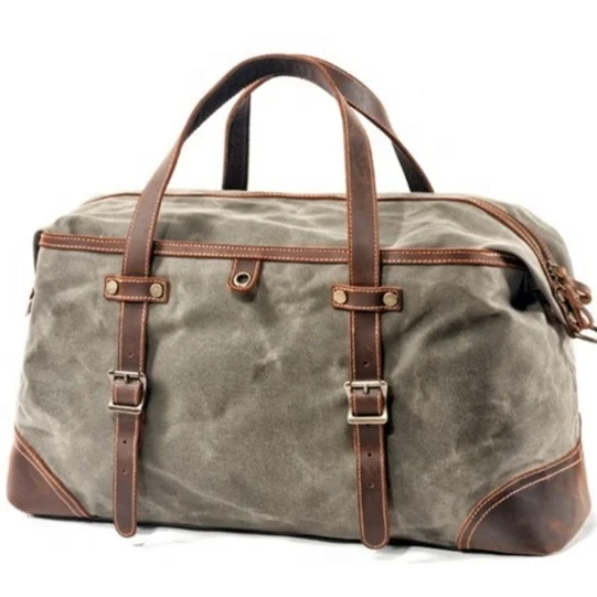 New design 210D Lining canvas unisex travel bag with leather hand handle