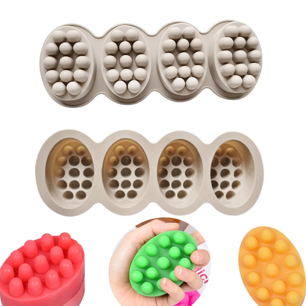 

New 4 Cavity 3D Handmade Silicone Soap Molds Massage Therapy Bar Making Mould Tools DIY Oval Shape Soaps Resin Crafts mold
