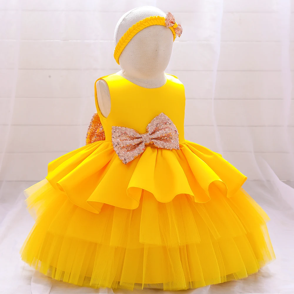 

MQATZ Hot Sell Sequins Big Bow Tulle Kids Party Dress Baby Girl Wedding Frock Kid Girls Flower Dress, Royal blue,purple,yellow,watermelon red,blue