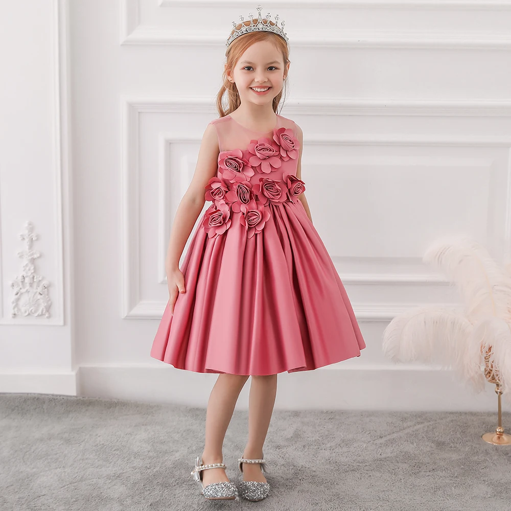 

Wholesale Fashion Shinning Evening Dresses Children Clothes Summer Kids Flower Baby Princess Lace Dress, Peach,red,white,green