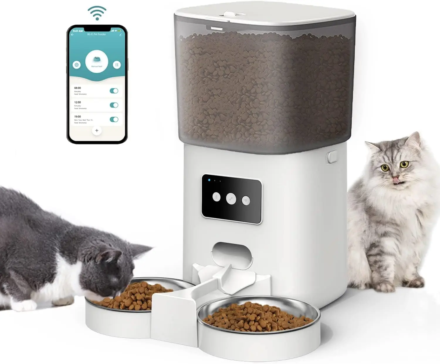 

6L Automatic Dog Feeders Smart Pet Feeder with APP Control for Cat and Dogs Food Dispenser 2 Stainless Steel Bowl Voice Recorder