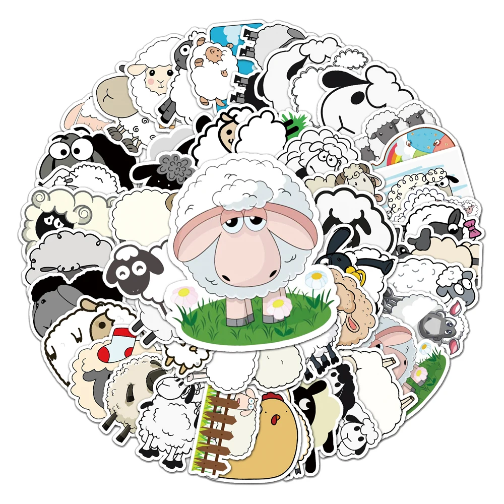 

50pcs Hot Sale Animal Lamb Cartoon Cute Sticker Decorative Laptop iPad Vinyl Waterproof Sticker