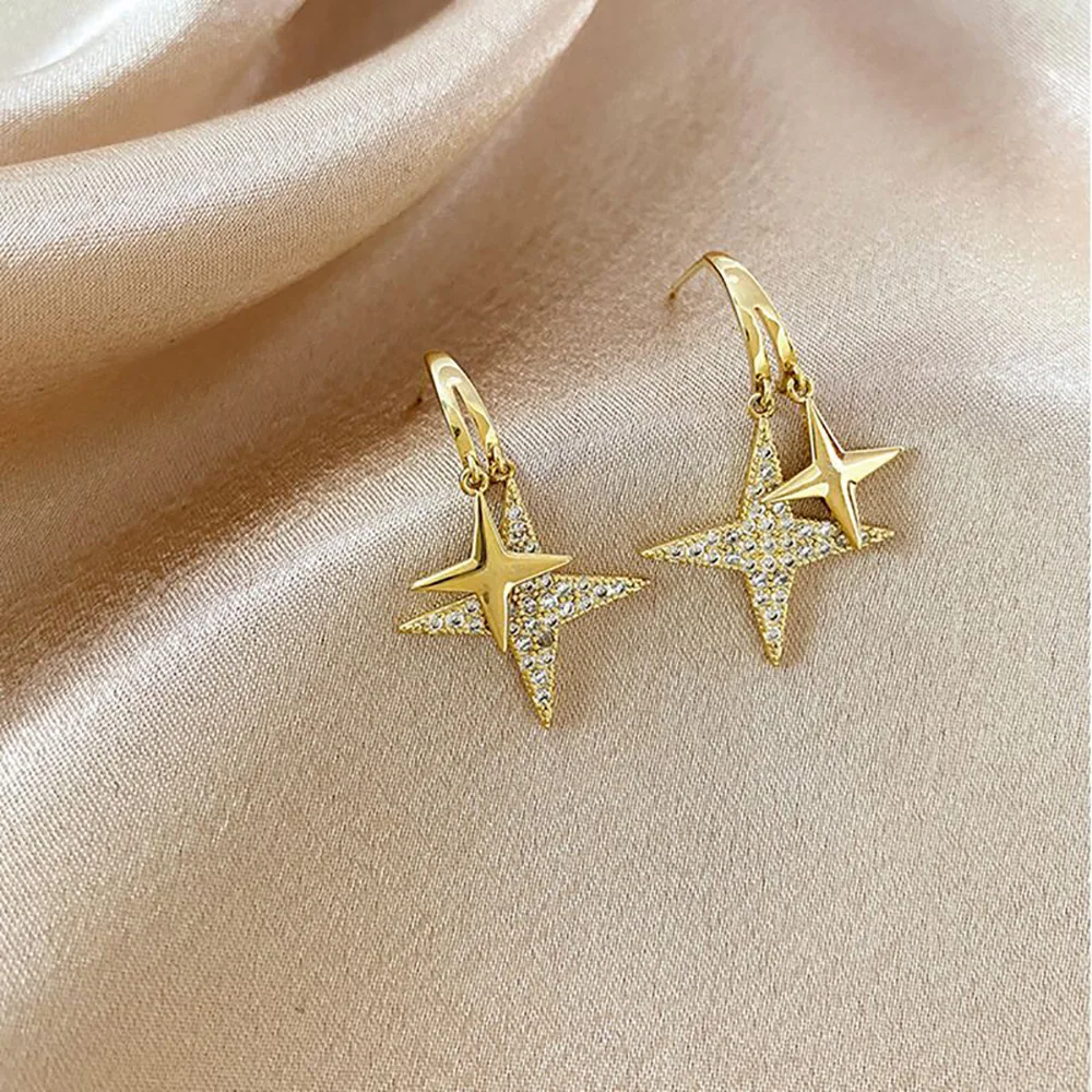 

Fashion jewelry alloy crystal star drop rhinestone bling women gold plated star earrings