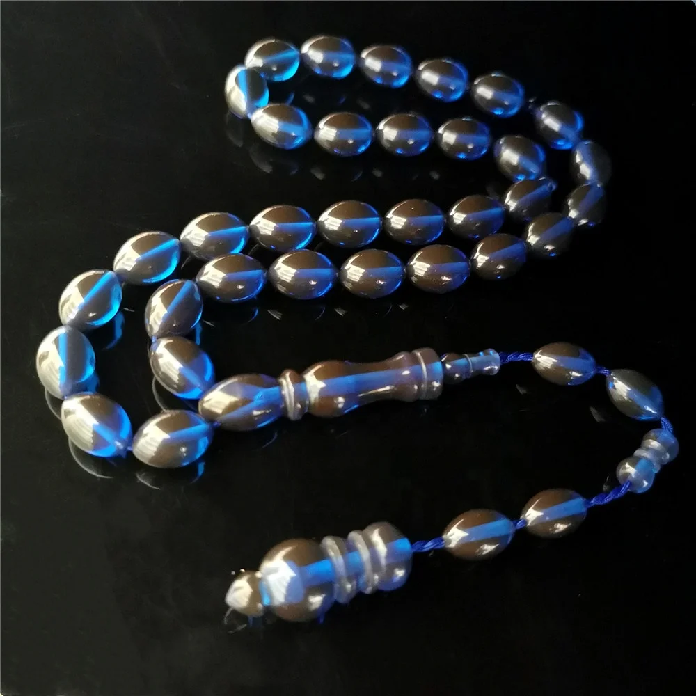 

Oval shape 9*13mm 33 beads sibha blue color resin amber masbaha islamic tasbeeh tespih rosary muslim prayer beads