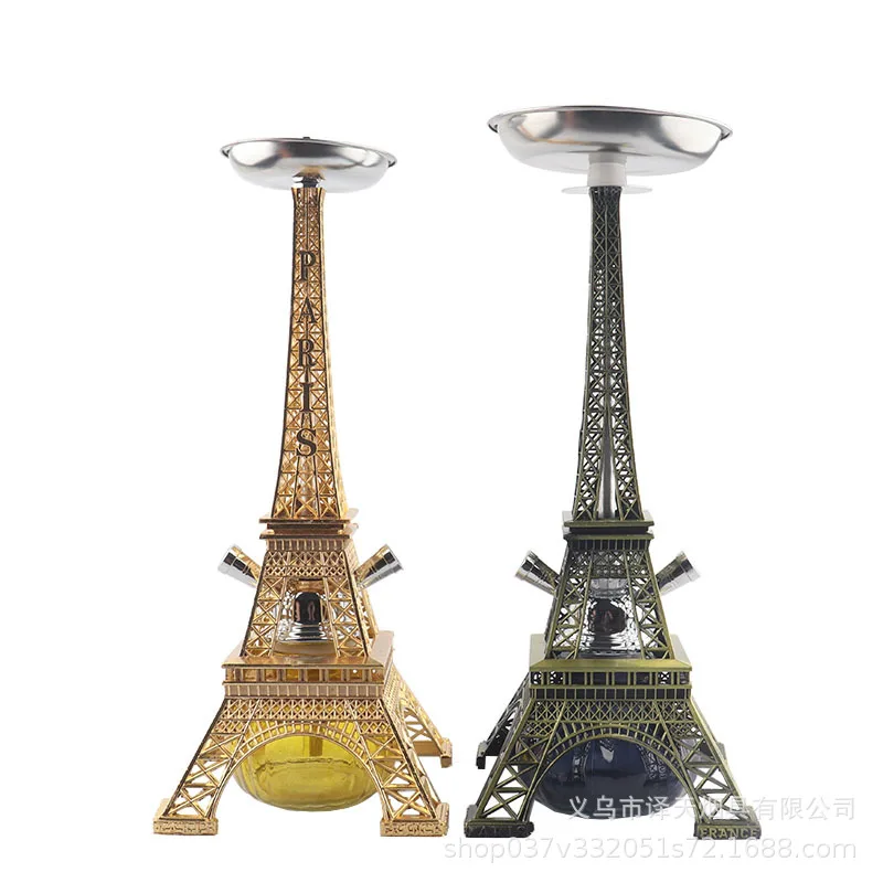 

alloy Eiffel tower 2 hose silicon hookah with color box