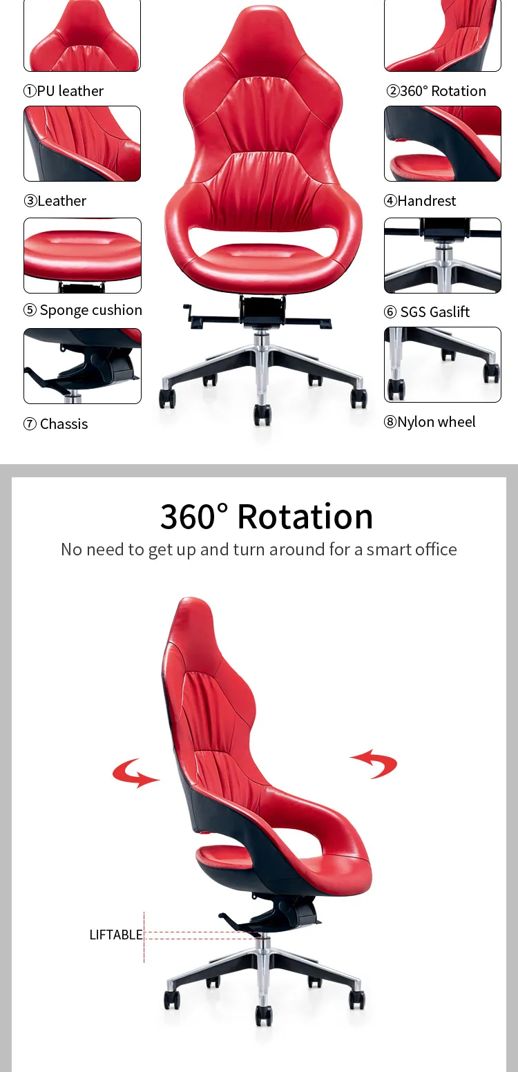 Red Smart Ergonomic Retro Furniture Set Vintage Compact Office Chair