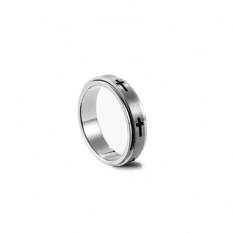

High Quality Cool Design Fashion Trend Punk Style Stainless Steel Cross Men Ring Hip Hop Jewelry