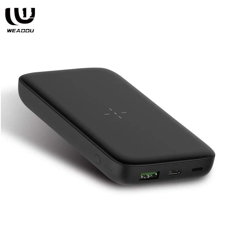 

WeAddU Wireless 10000mah slim pd high quality 12v power bank portable mini, Black/white