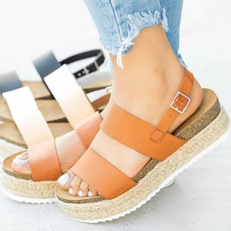 

Women's Platform Ankle Strap Sandals Open Toe Studded Wedge Summer Sandals