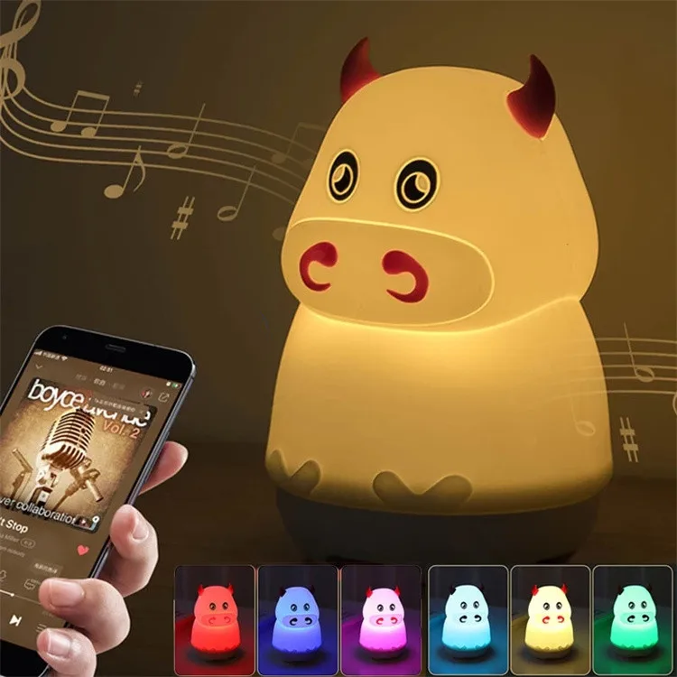 

Cow styling silicone night light music unzip mini portable wireless smart sound speaker