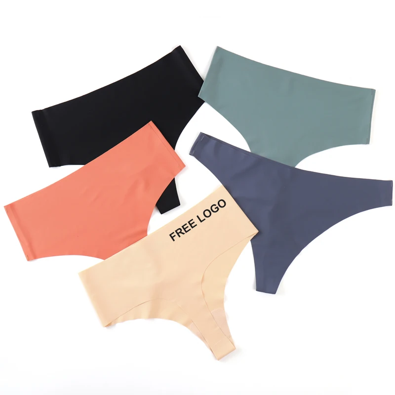 

Free custom LOGO seamless nude thongs women private label underwear ice silk thong