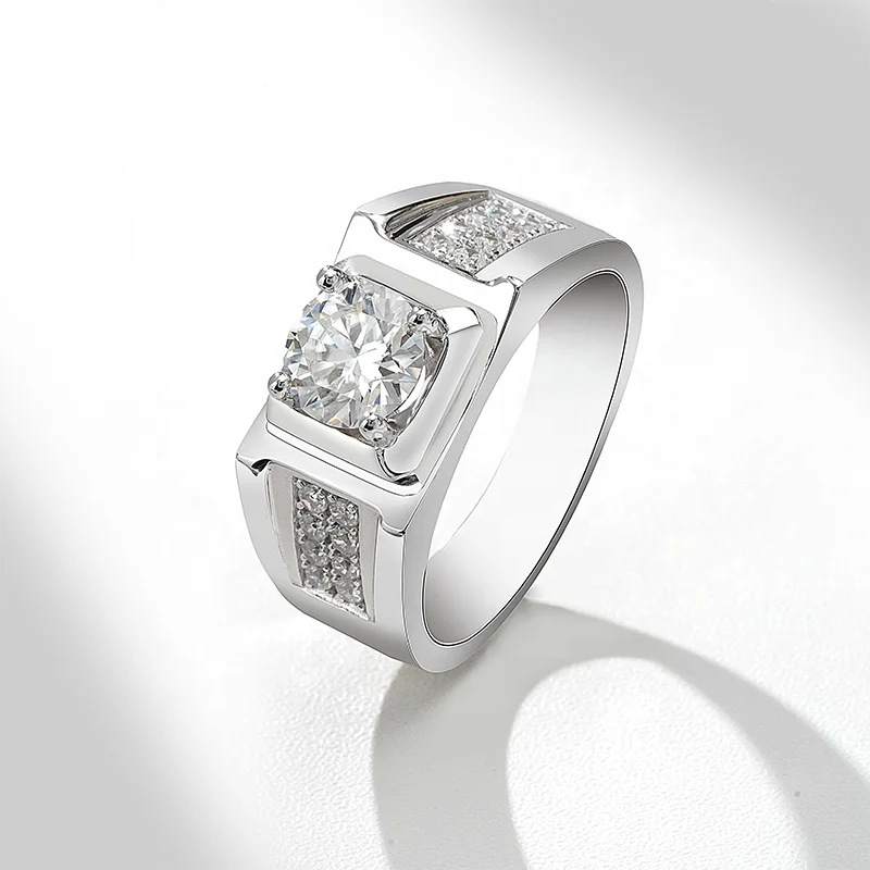 Round Brilliant Cut D VVS1 Moissanite Gemstone 925 Sterling Silver Men Jewelry Wedding Panther Rings
