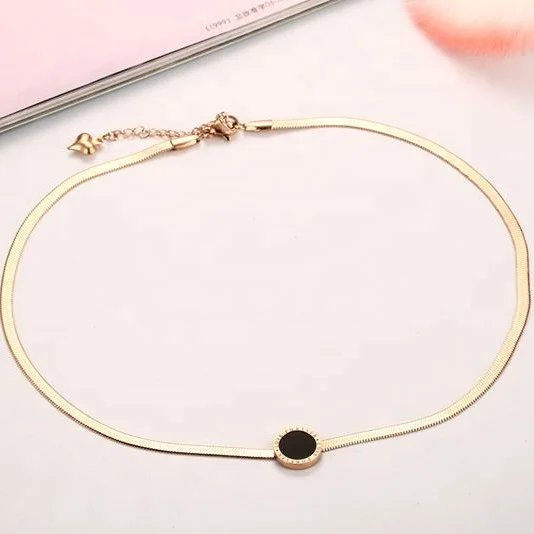 

Wholesale Luxury Stainless Steel Necklace Rose18k Gold Plated Black Epoxy Charm Statement Choker Snake Necklace Titanium Jewelry
