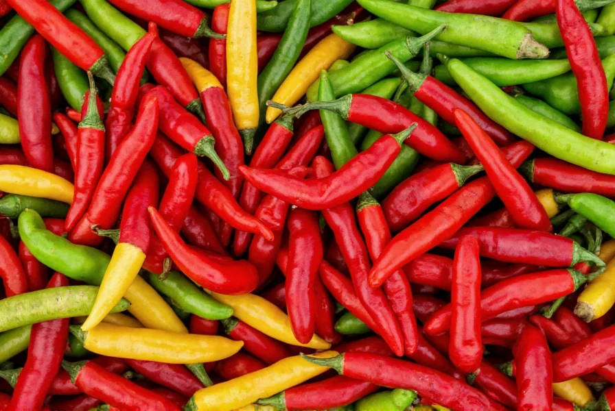 Colorful arrangement of different chili pepper varieties for game preparation