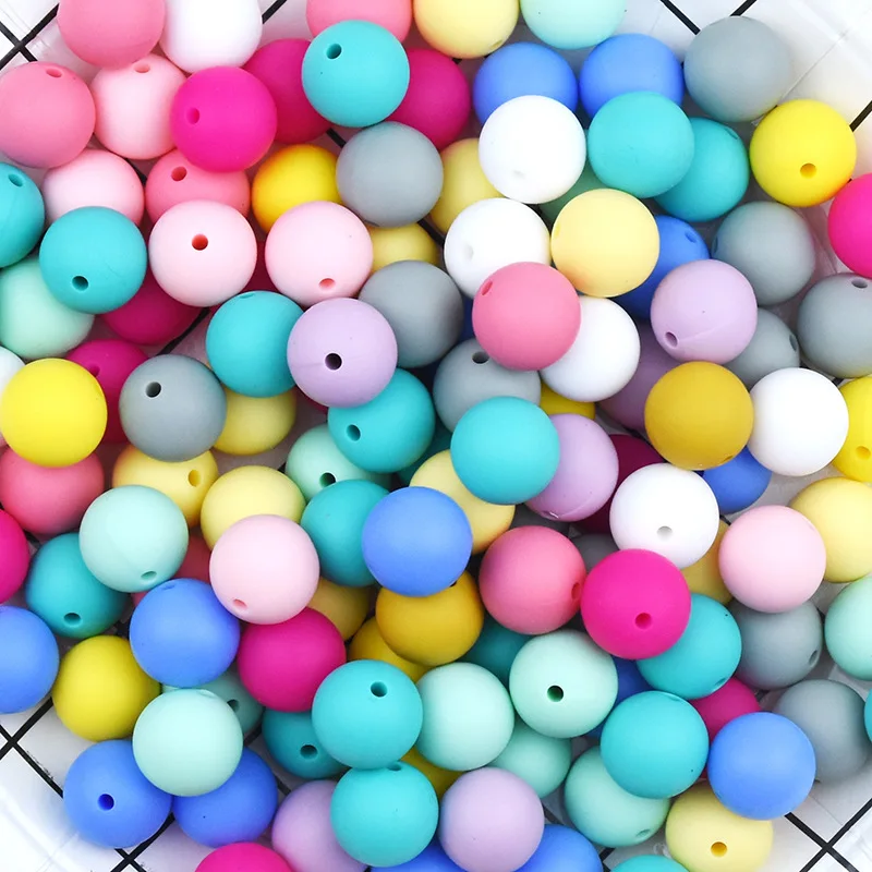 Factory Price Food Grade 15mm Silicone Baby Teething Beads for Pacifier Keychain Bracelet Round Ball Silicone Chew Beads