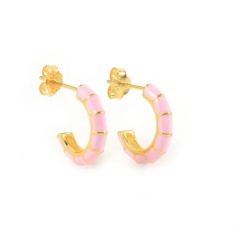 

BS488 925 Sterling Silver Earrings Wholesale 18K Gold Plated C Shape Newest Drip Oil Stud Earrings for women, Platinum gold