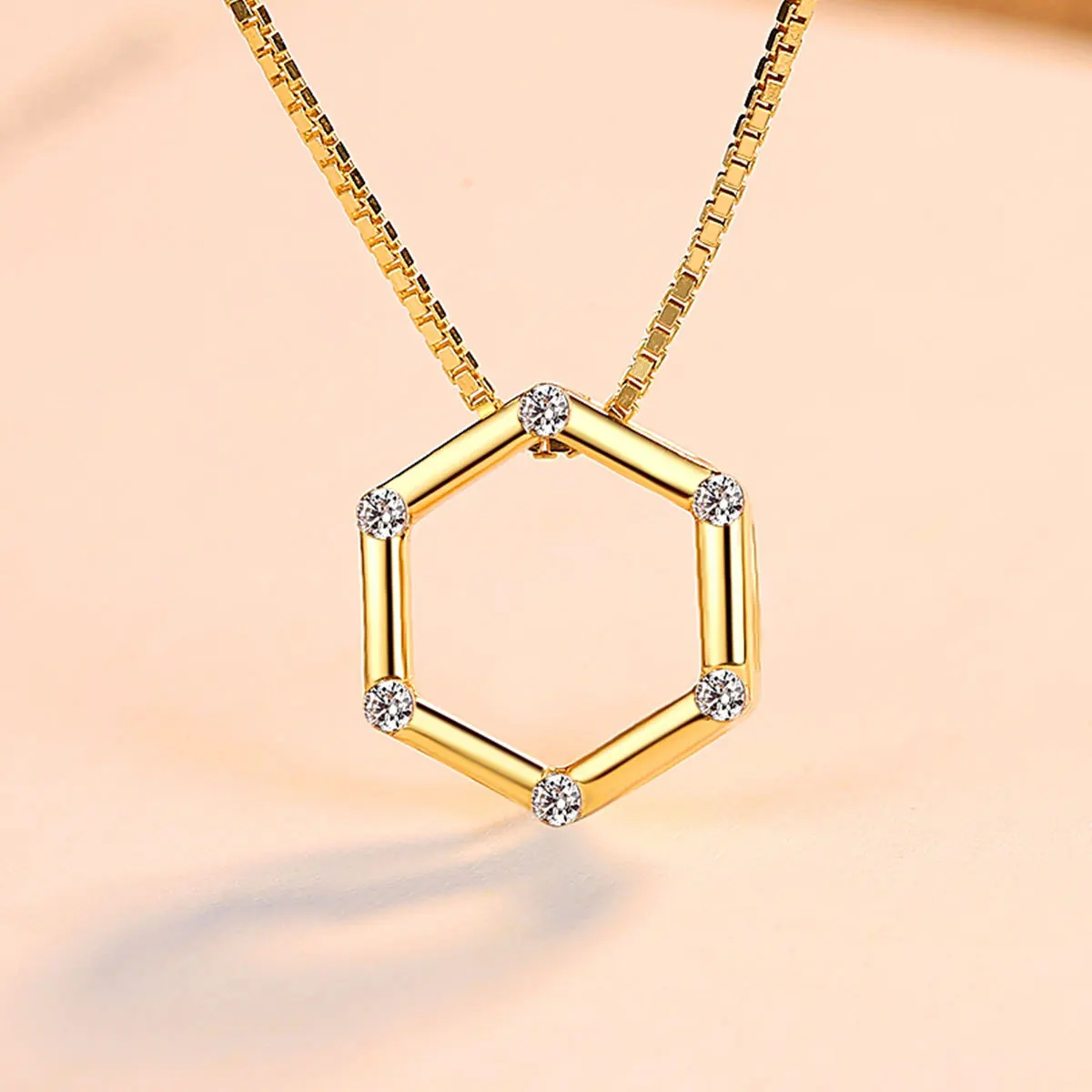 

Simple Pure Silver CZ Zircon Hollow Geometric Necklace S925 Sterling Silver Cubic Zirconia Hexagonal Pendant Necklace