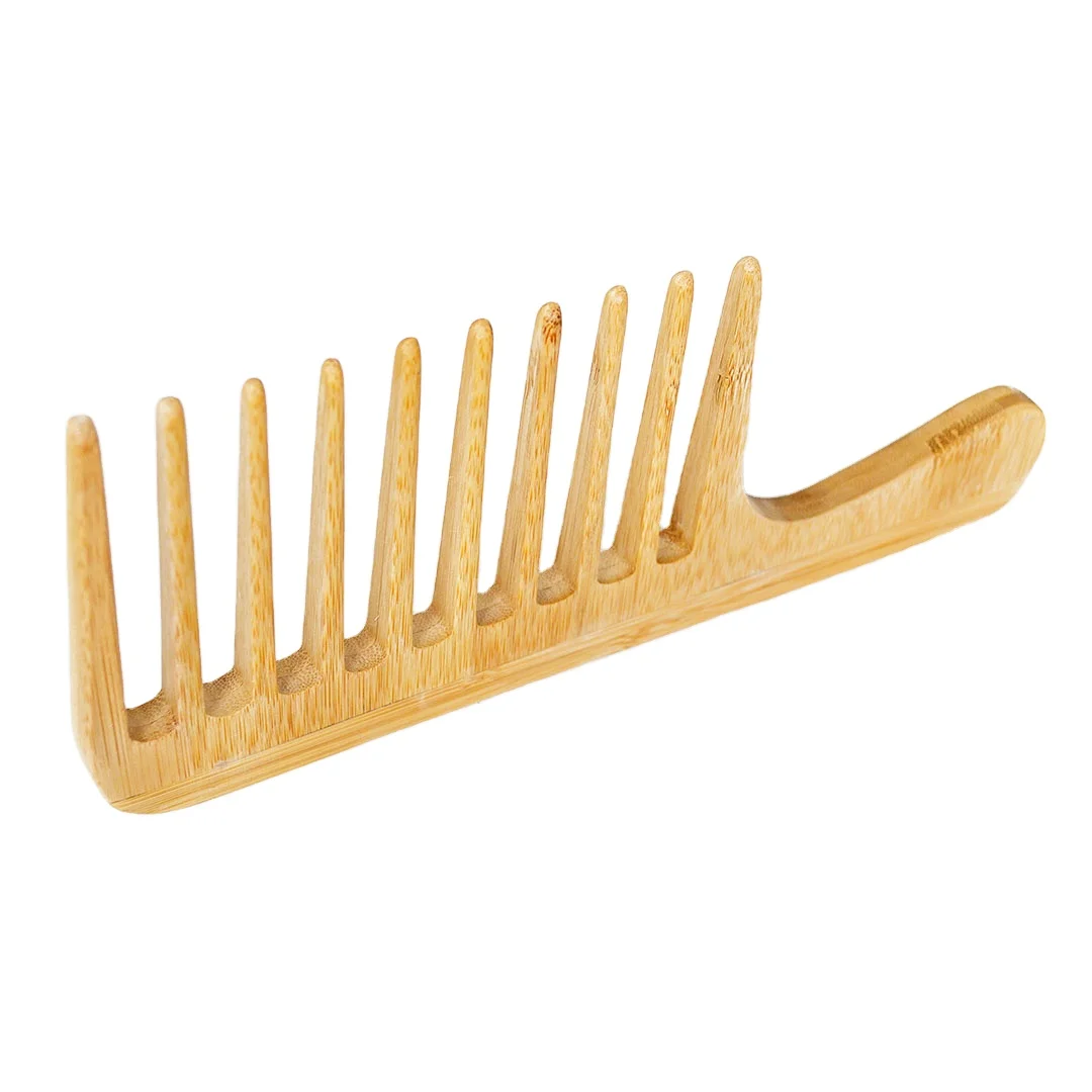 

YAESHII Hot Selling Eco Friendly Custom Logo Hair Brush Bamboo Wide Tooth Afro Hair Large Comb, Natural color