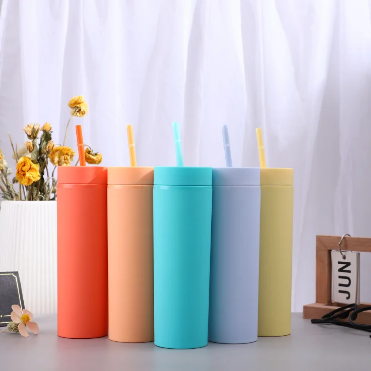 

Matte Pastel Colored Acrylic 16oz Double Wall Plastic Tumblers With Straw, Customized color