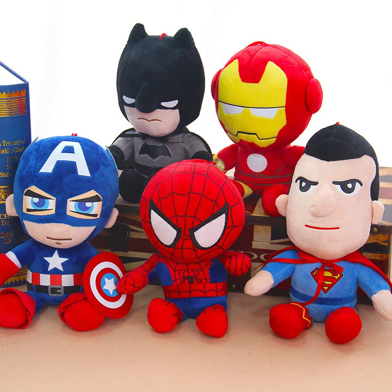 

Dc and Movie Doll Iron Plush Stuffed Toys Hero Spiderman America Captain Bat Man Man Children Gifts Carton Unisex Marvel 25cm