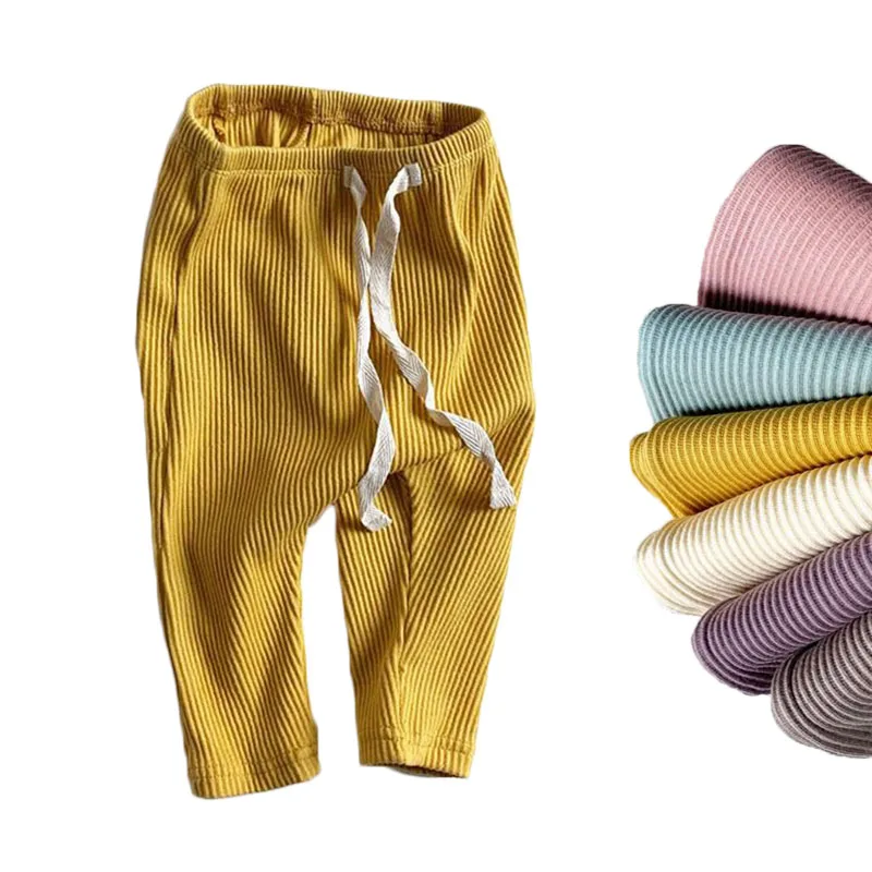 

mustard dusty blue pink Baby Solid Leggings Toddler Ribbed knit Pants Little Boy Casual Harems Pants Kids drawstring Trousers, As picture show
