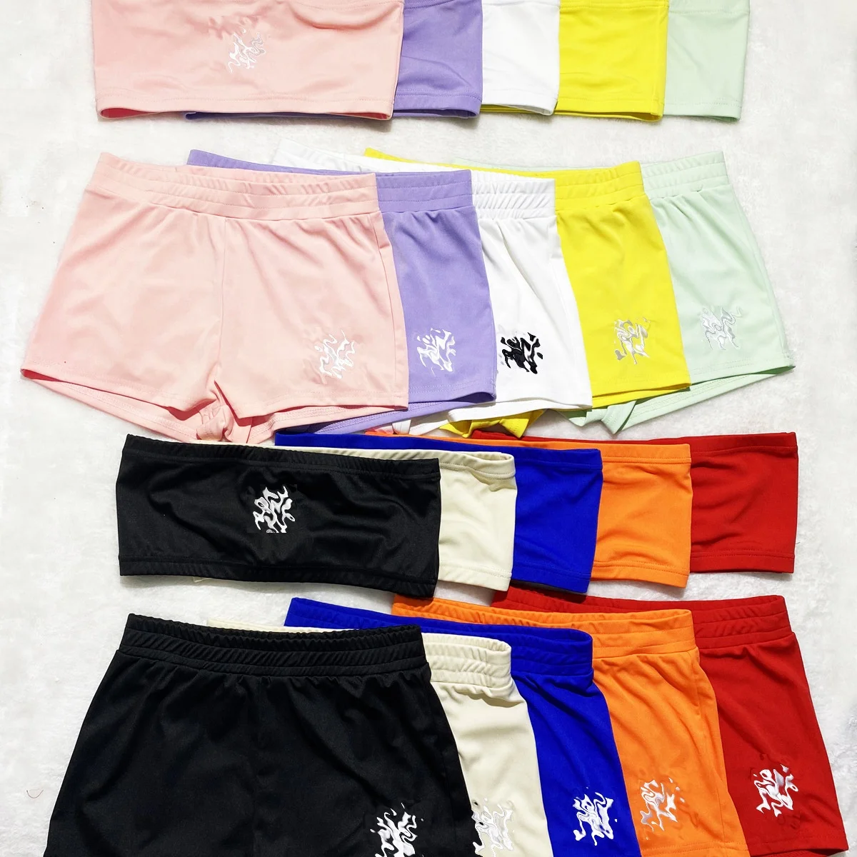 

designer clothes letter brand logo elasticity shorts 2 piece set women