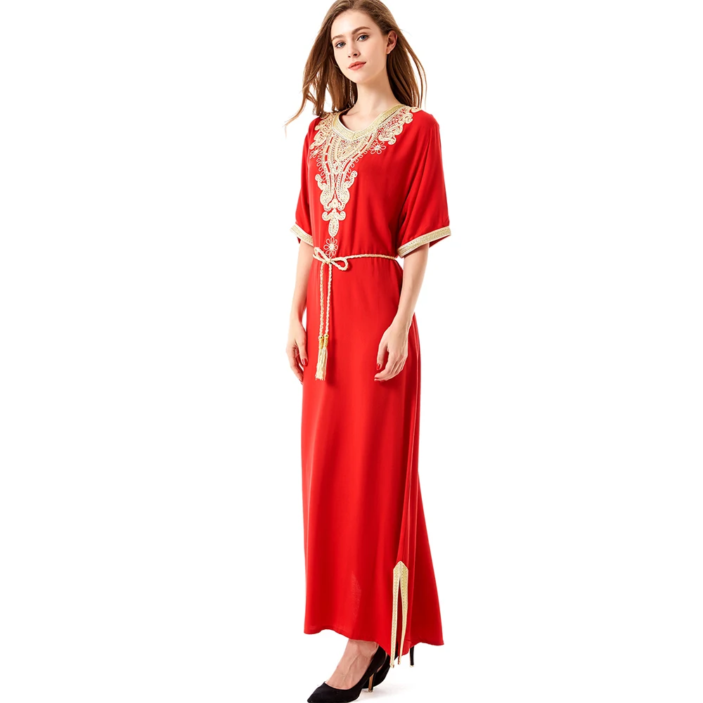 

Classy plus size islamic clothing luxury muslimah kaftan marocain abaya gamis muslim women maxi long dress for eid mubarak, Red