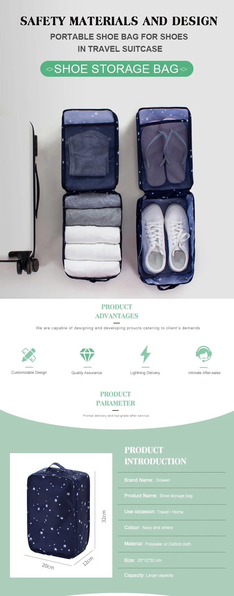 Portable Shoe Bags for Travel Multifunctional Oxford Shoe Storage and Organization with Zipper Closure 