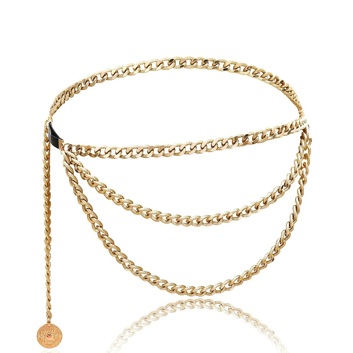 

Hot Sale Alloy multi layer exaggerated body 14K gold plated chain queen head retro street shot waist Body Jewelry Chain, 2 color