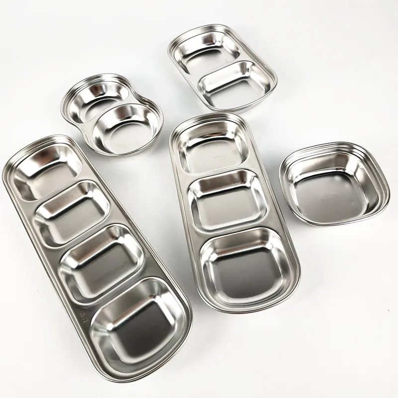 

SUS304 Korean style Stainless Steel Seasoning Snack Plates 1/2/3/4 compartments Dipping Sauce Dish, Silver