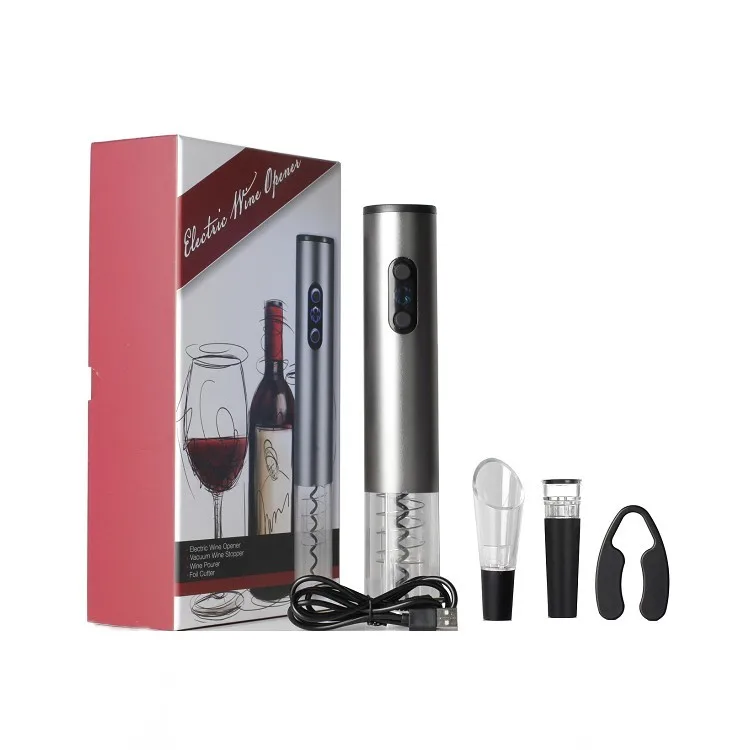 

2021 New Wholesale Fashion Cordless Electric Wine Cordless Bottle Opener Gift Set Recharging, Red blue gray