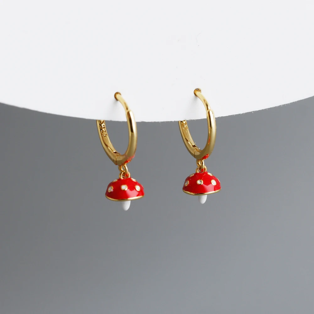 

Fashion jewelry 925 sterling silver cute mushroom gold-plated huggies hoop earrings for women jewelry