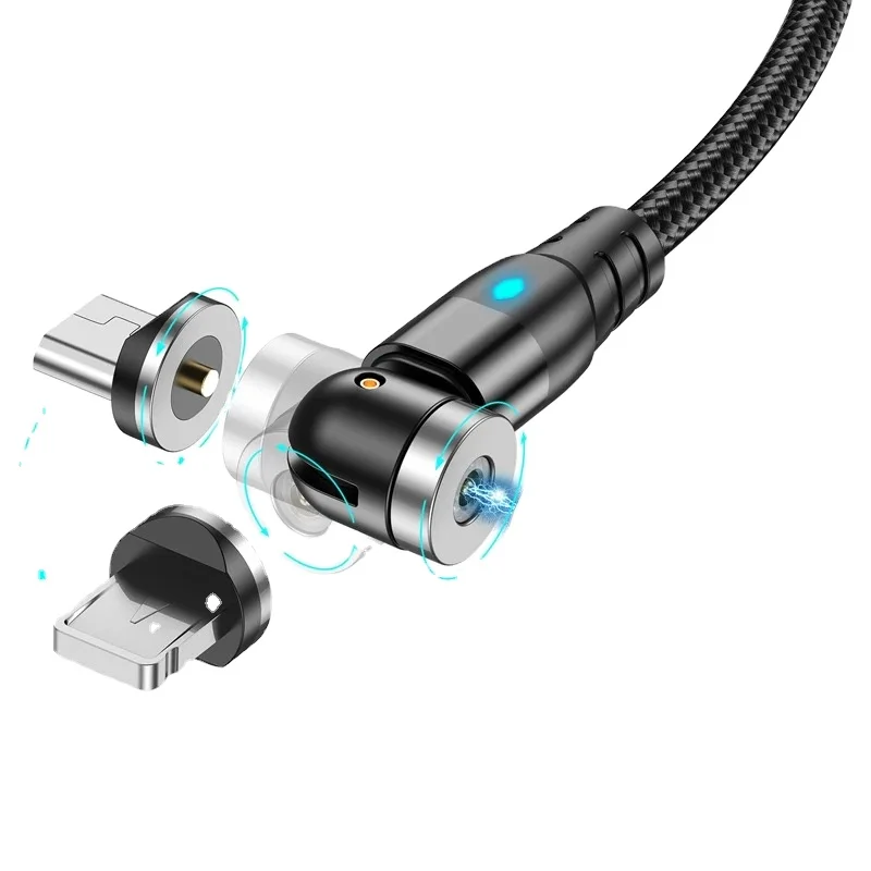 

2020 hot selling 3 in 1 magnetic usb cable Nylon braided 5V3A fast charging 540 degree rotation charging cable for mobile phone, Black/red