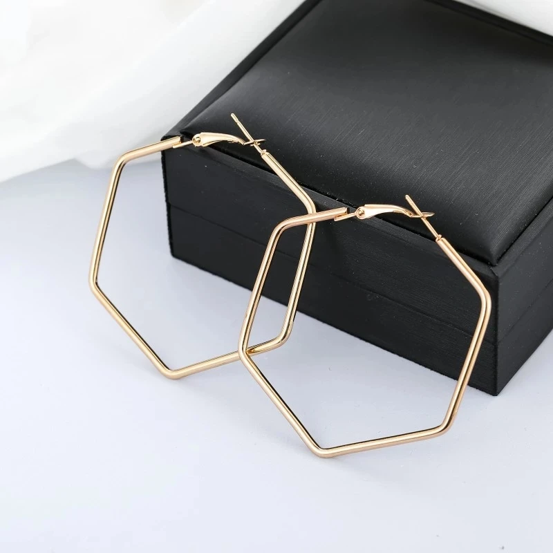 

Hexagonal Glossy Jewelry Earrings Large Geometric Hollow Earrings for Women