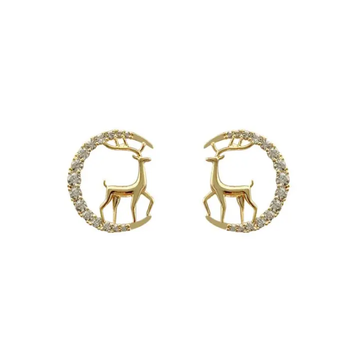 

s925 silver needle ins cute elk diamond moon fawn design personalized earrings wholesale