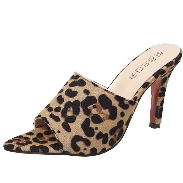 

sexy pointed toe Stilettos high heels shoes girls leopard reveal toe wrapping ankle sandale femme 2021, As picture shows