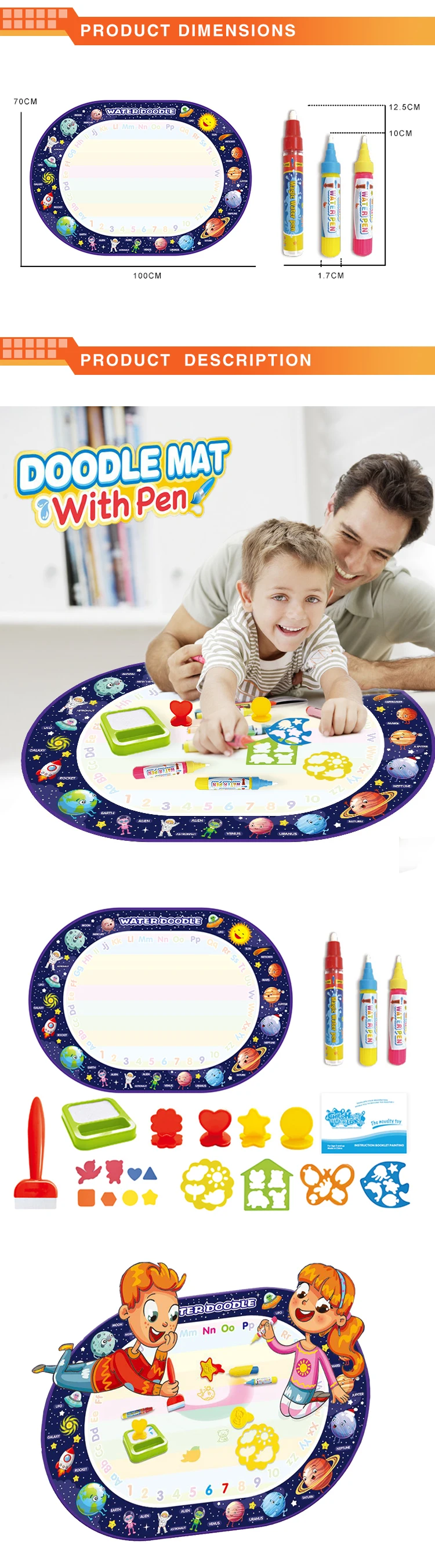 Amazon Best Selling Magic Doodle Mat Free Space Theme Writing Painting Educational Toys Water Drawing Mat