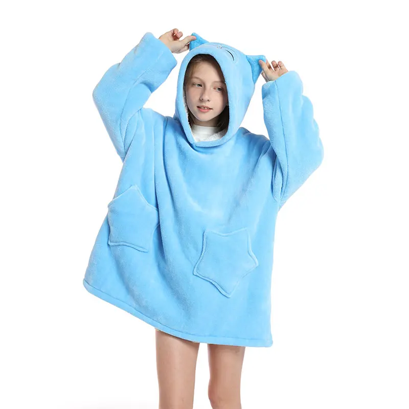 

Children Winter Plush Oversized Thick Sweater kids Flannel Fleece Blanket Hoodie for TV