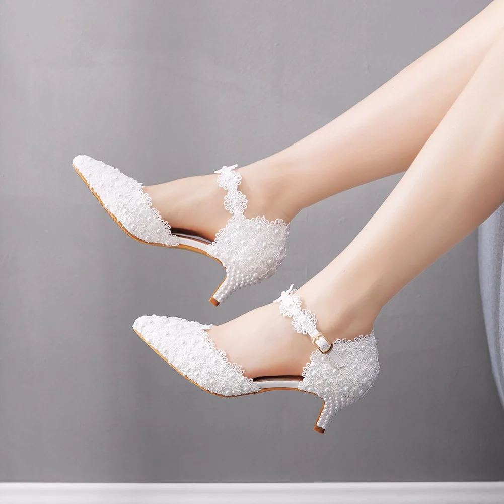 

New Hot sale adult Shoes Foreign trade Fashion pointed sandal white Elegant Wedding Dress lace thin heel Shoes banquet sandals