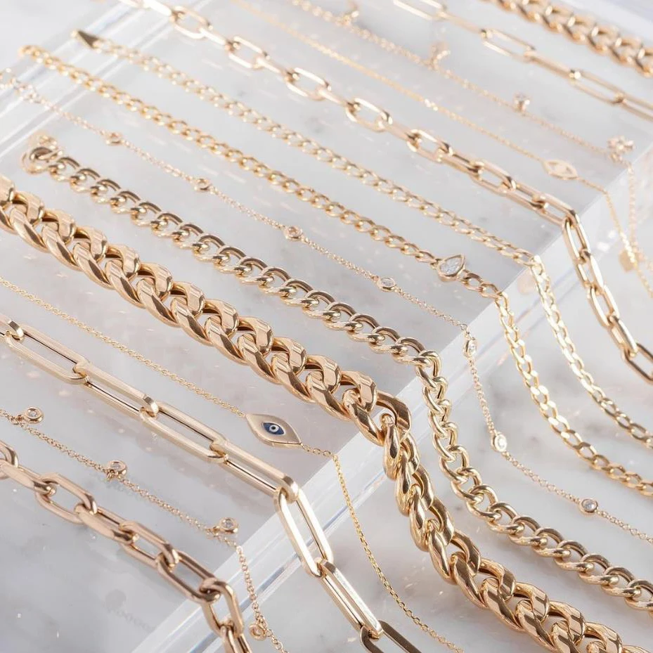 

TRENDY CHAIN COLLECTIONS jewelry gold curb chain 925 sterling silver bracelets & bangles