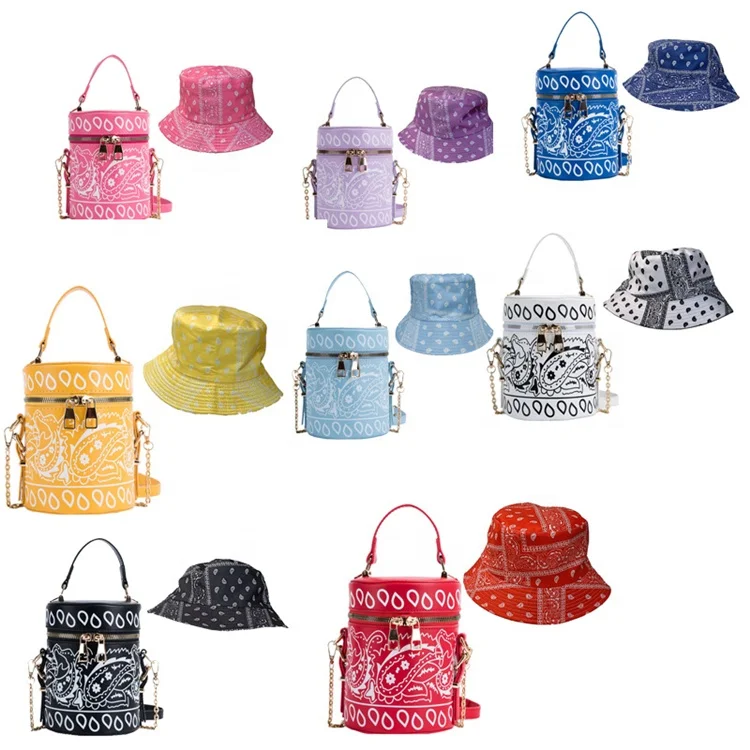 

2021 Bandana Purse Set Cashew Flower Women Handbag Set Portable Ladies Handbag Purse And Hat Set, Picture