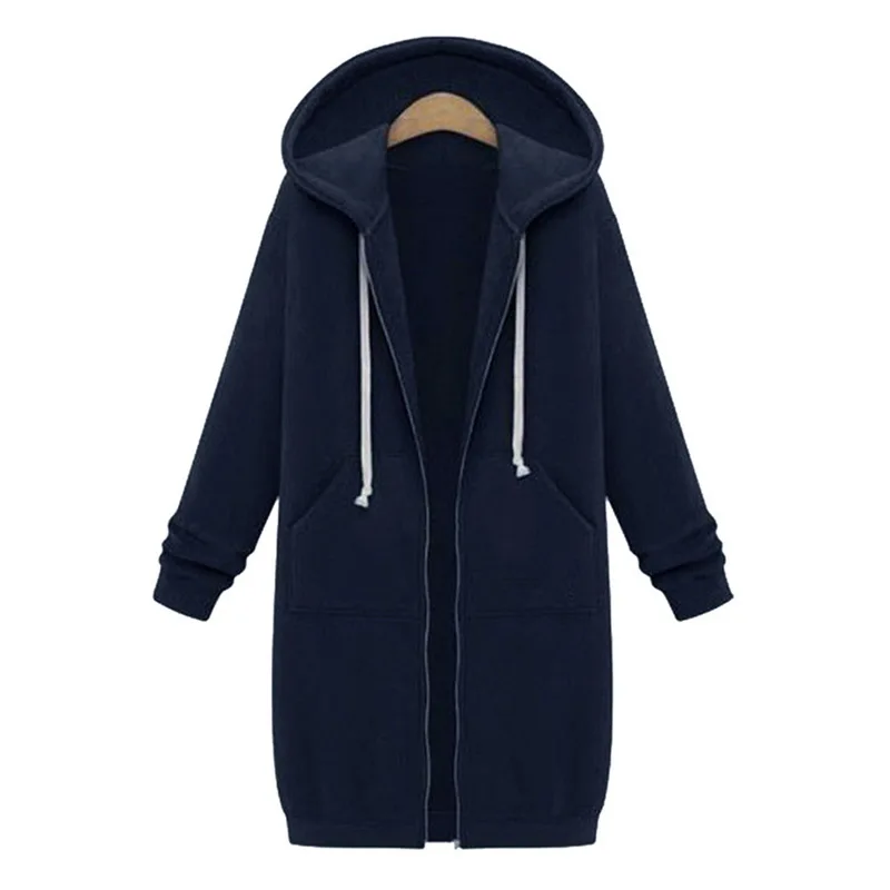 

2021 Autumn Winter Casual Women Long Hoodies Sweatshirt Coat Outerwear Hooded Outwear Tops, As show