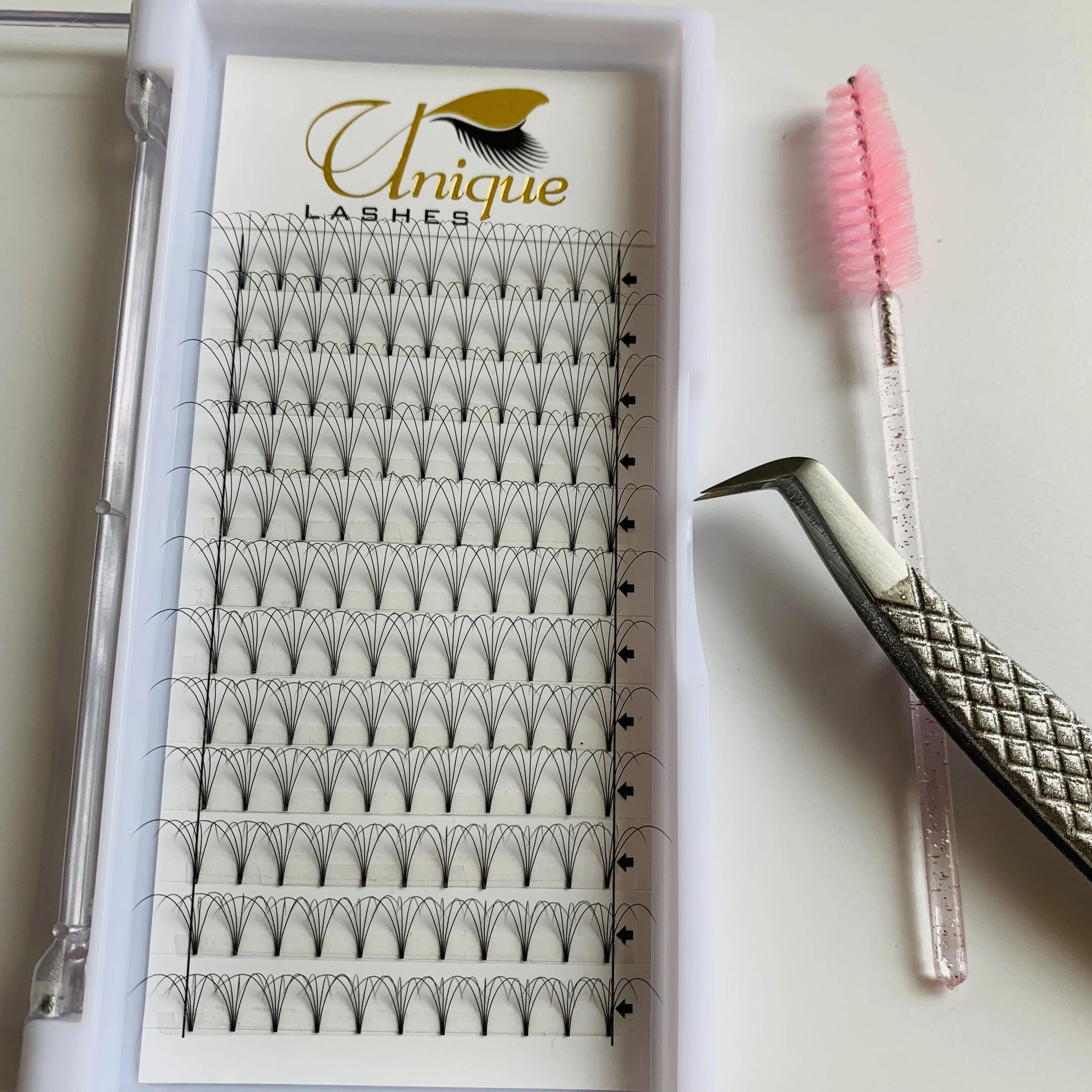 Unique Lashes Korean PBT Short Stem Premade Volume Fans Ultra Dark Black 2D-10D Eyelash